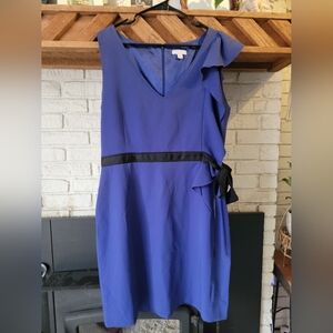 New York & Company Wmn 18 Blue/Black Sleeveless Ruffle Tie Belt Dress